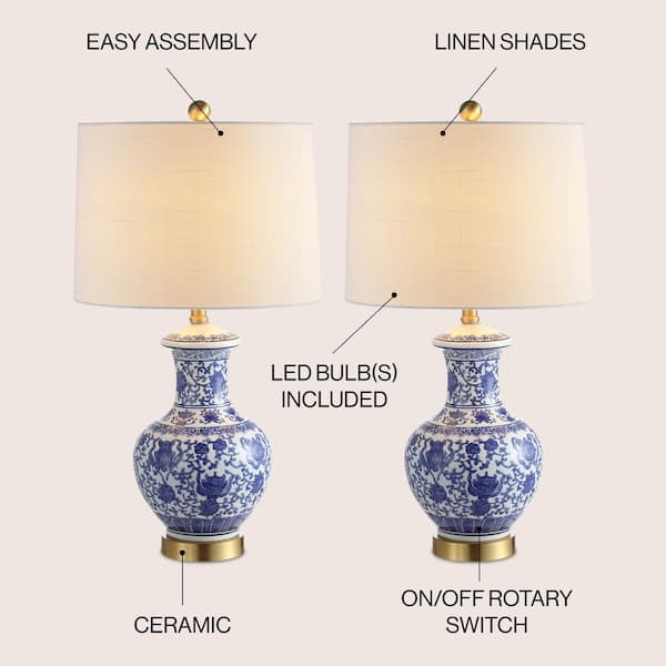 JONATHAN Y Jennifer 25.25 in. Blue/White Ceramic/Metal LED