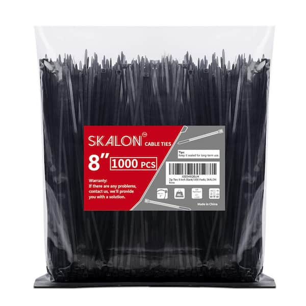 8 in. Black Cable Ties, 40 lbs Tensile Strength, Wire Ties for indoor and outdoor use (1000-Pack)