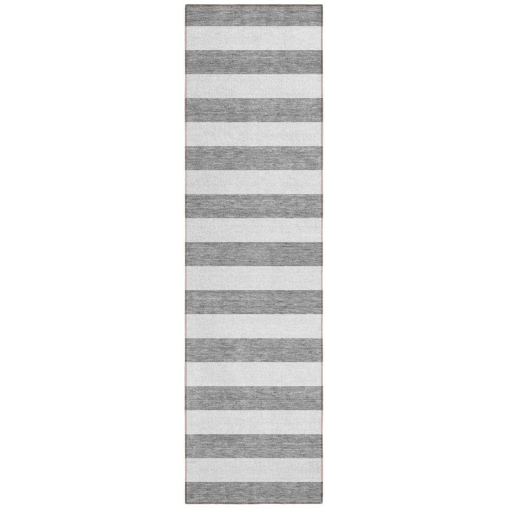 Gray and White 2 ft. x 8 ft. Woven Striped Polyester Runner Indoor/Outdoor Area Rug price history on PriceWatchPro