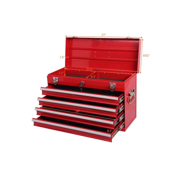 21-Inch Heavy-Duty Tool Chest with 4 Drawers, Portable Metal Tool Box