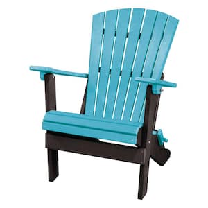 All Poly 29 in. Plastic Resin Poly 1-Person Folding Adirondack Chair in Aruba Blue and Black