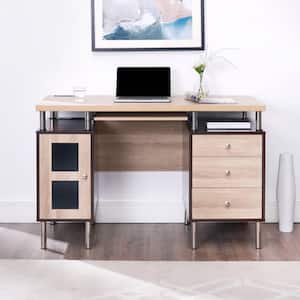 47.2 in Contemporary 3-Drawer, 2-Tone Desk with Keyboard Tray and USB Ports Charging Station in Black/Natural