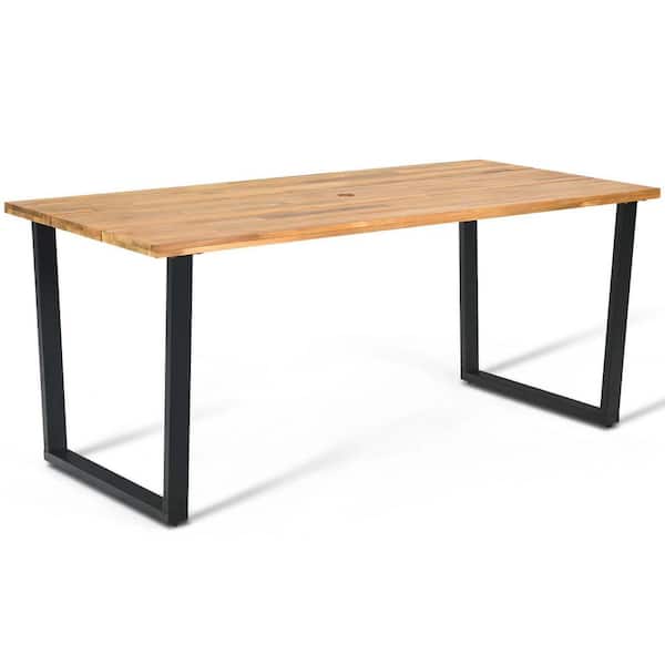 Costway 7-Piece Wicker Rectangle Outdoor Dining Set Acacia Wood