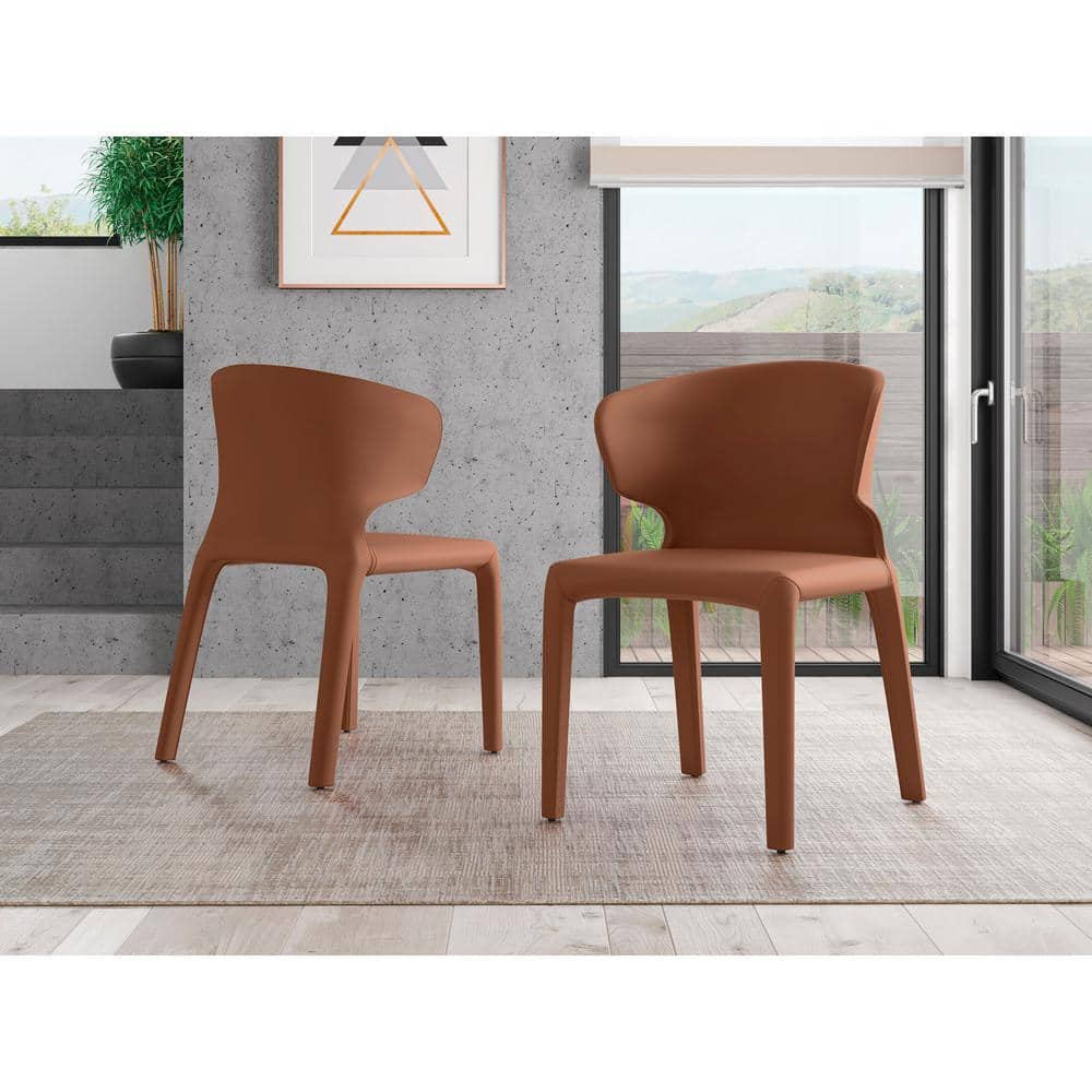 Set of 2 Saddle Brown Faux Leather Dining Chairs with Metal Legs