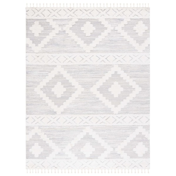 Moroccan Tassel Shag 8 ft. x 10 ft. Ivory/Beige Geometric Fringe Area Rug