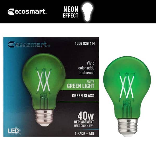 40-Watt Equivalent A19 Dimmable Filament Green Colored Glass LED Light Bulb (1-Pack)
