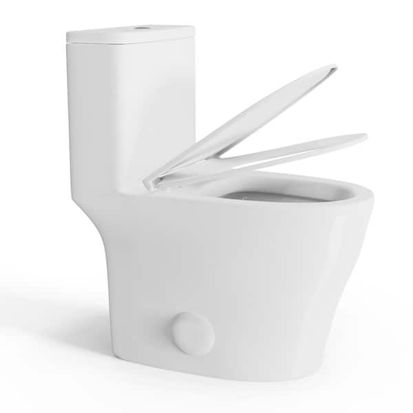 Simple Project 1-Piece 17.3 in High Toilet 0.8/1.28 GPF Dual Flush Elongated Toilet in White with Map Flush 1000 g, Seat Included