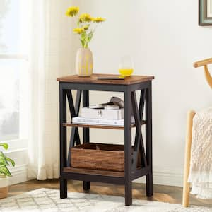 3-Tier Nightstand, 1 pcs，Brown Wooden Sofa Side Table with Storage Shelves, Stable Structure, 15.7"L x 11.8"W x 24.2"H