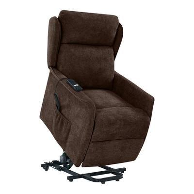 Classic Power Chocolate Brown Chenille Recline and Lift Wingback Chair