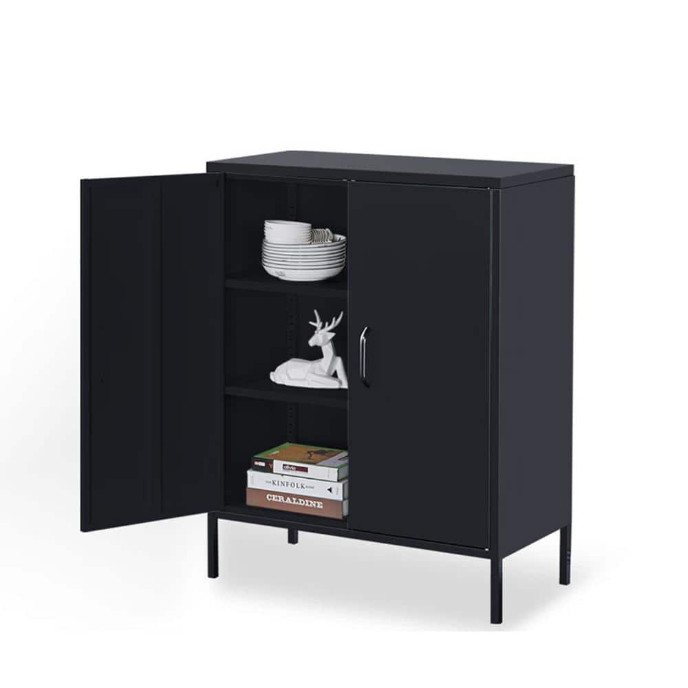 31.49 in. W x 15.75 in. D x 40.16 in. H Black Steel Linen Cabinet with 2 Do