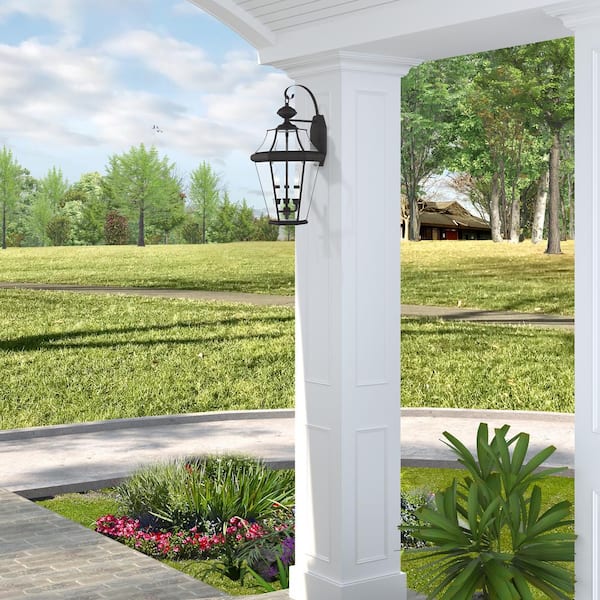 Cresthill 24 in. 3-Light Black Outdoor Hardwired Wall Lantern Sconce with No Bulbs Included
