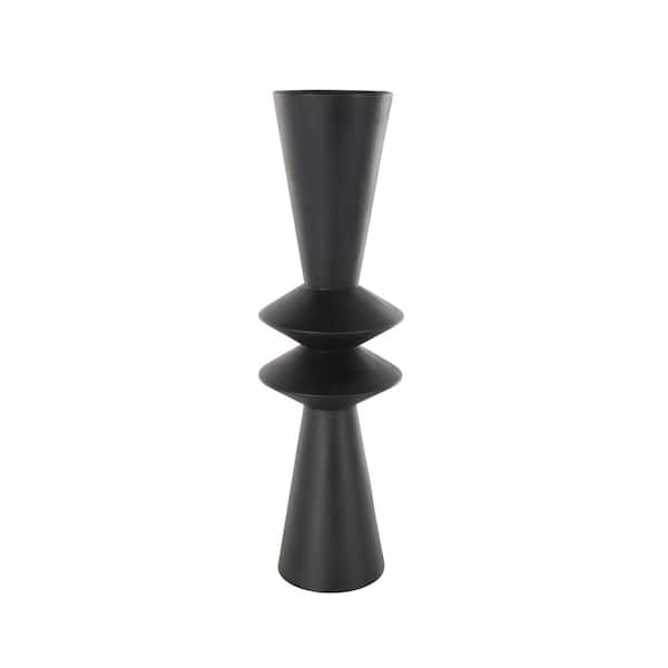 Black Art Deco Fluted Metal Decorative Vase