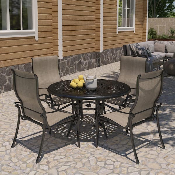Unbranded Cast Aluminum 5-Piece Outdoor Patio Dining Set with Textilene Chairs