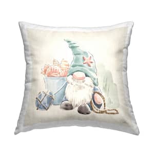 Summertime Gnome Beach Shells Beige Print Polyester 18 in. x 18 in. Throw Pillow