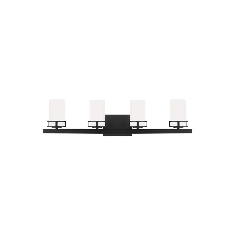 Midnight Black 4-Light Incandescent Bathroom Vanity with Etched White Glass