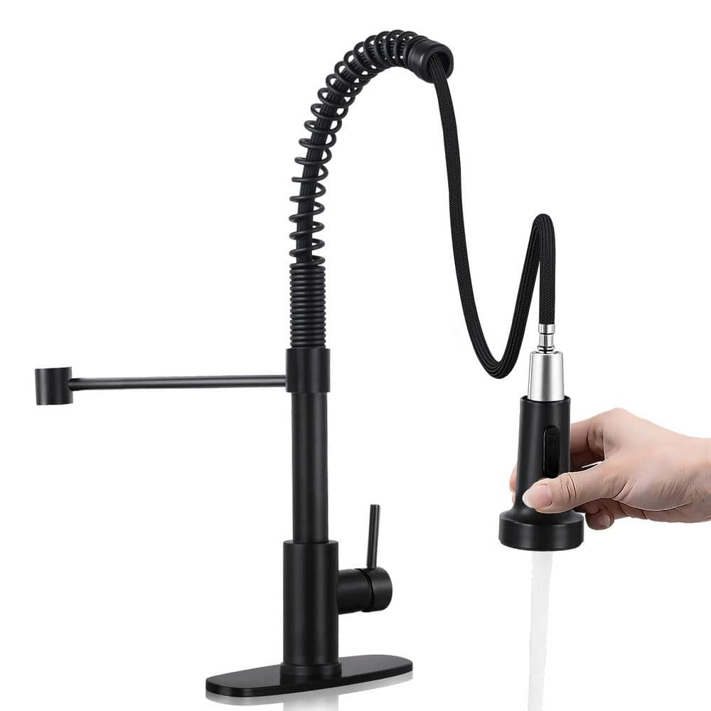 Single Handle Pull Down Sprayer Kitchen Faucet with Spring Spout in Matte B