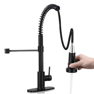 Single Handle Pull Down Sprayer Kitchen Faucet with Spring Spout in Matte Black