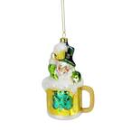 5 in. (127 mm) Green and Yellow Christmas Luck of the Irish Leprechaun Beer Mug Glass Ornament
