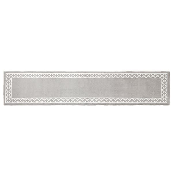 Collin Border Light Grey/White 3 ft. x 12 ft. Tufted Trellis Polypropylene Runner Rug