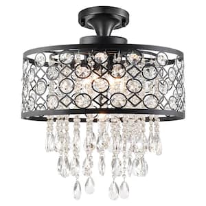 Indianapolis 17.3 in. 5-Light Black Semi Flush Mount With Crystals