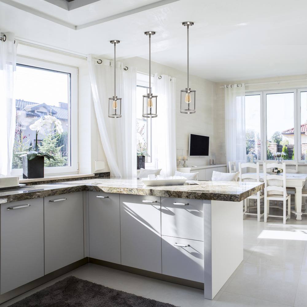Brushed Nickel Adjustable Farmhouse Glass Pendant Light
