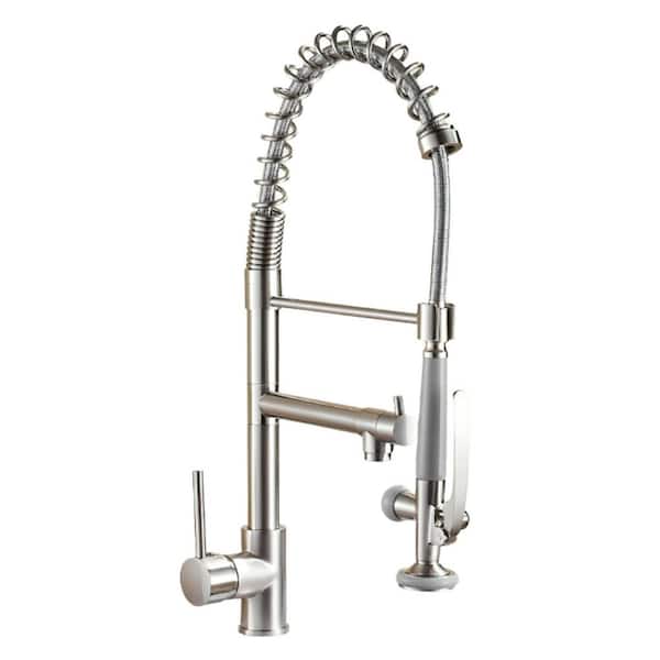 Brushed Nickel 22 in. H Pull Down Sprayer 360 Spout Swivel Single Handle Deck Mounted for Commercial Kitchen Sink