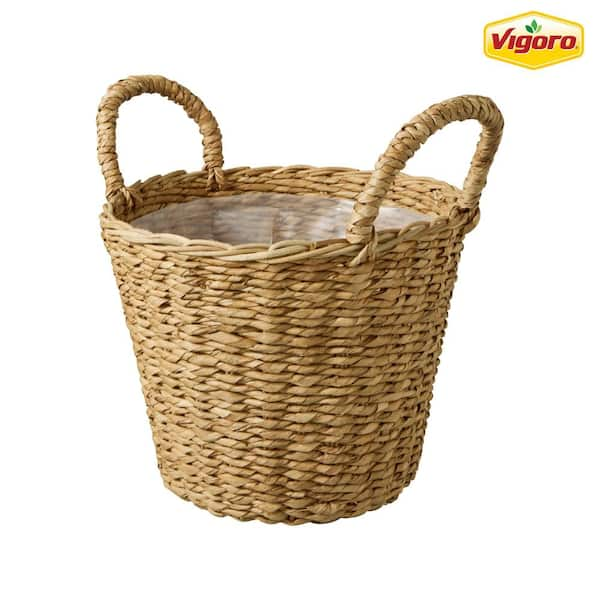 Vigoro 12.5 in. Agnes Medium Brown Lampakanay Seagrass Basket Planter (12.5 in. D x 13.8 in. H) with attached liner