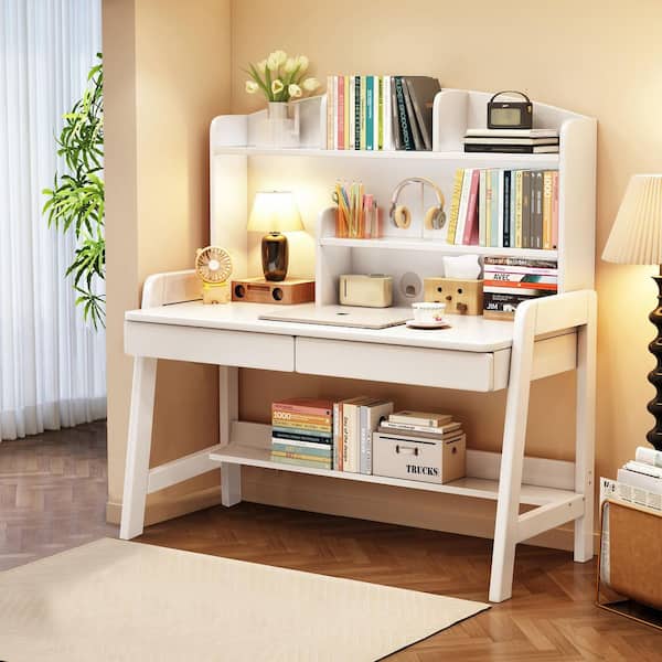 B BALANBO White Kids Study Desk with Storage, Wooden Children's ...