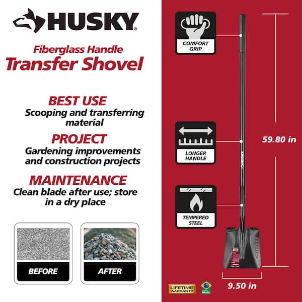 47 in. L Fiberglass Handle Carbon Steel Transfer Shovel with Grip