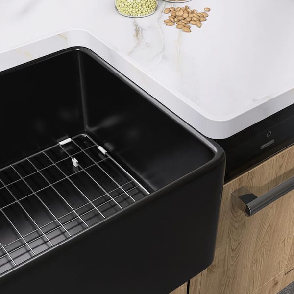 Zeafive 33 in. Fireclay Farmhouse Apron Front Single Bowl Kitchen Sink Matte  Black With Bottom Grid and Strainer ZFC3318-B2 - The Home Depot