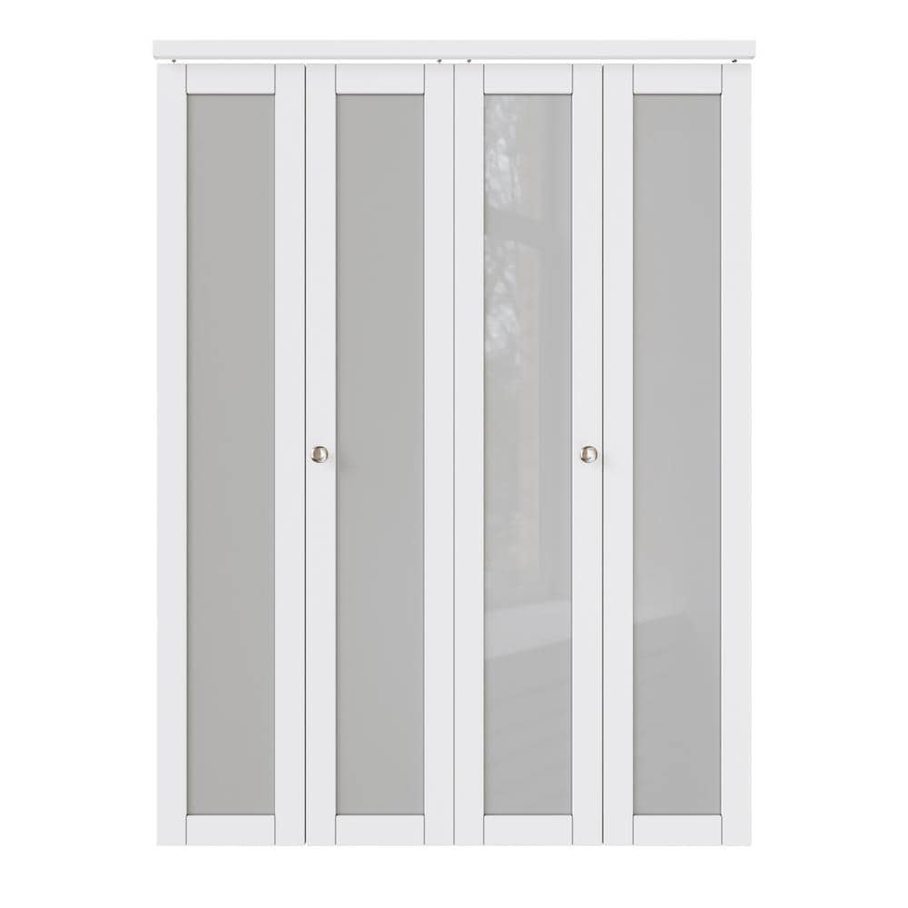 60 in x 80 in White MDF Bi-Fold Door with Frosted Glass