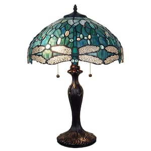 Pomance 16 in. 2-Lights Indoor Green and Antique Bronze Finish Table Lamp