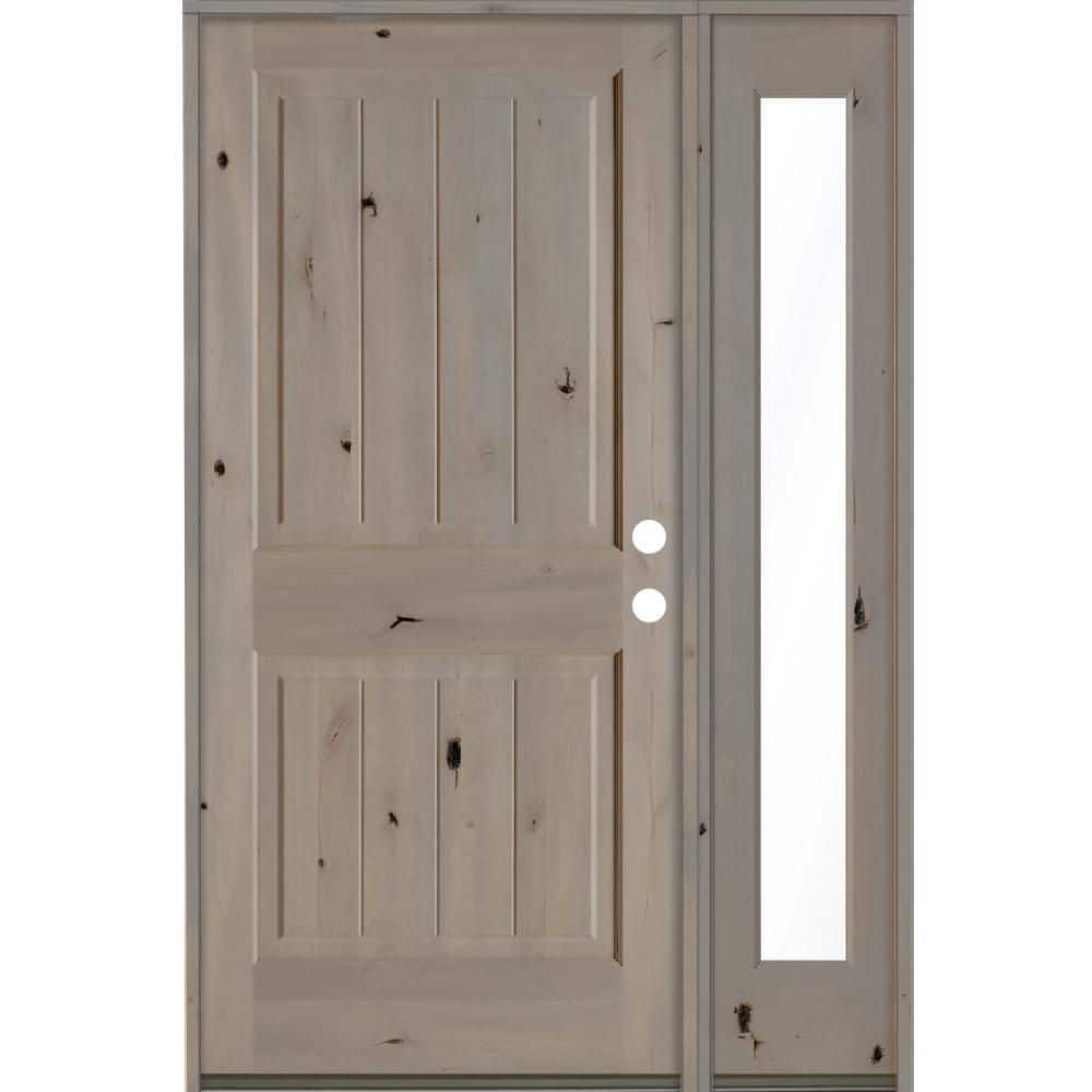 50 in. x 80 in. Rustic Knotty Alder Square Top Left-Hand/Inswing Clear Glass Grey Stain Wood Prehung Front Door w/RFSL price history on PriceWatchPro