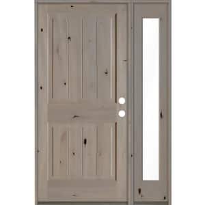 50 in. x 80 in. Rustic Knotty Alder Square Top Left-Hand/Inswing Clear Glass Grey Stain Wood Prehung Front Door w/RFSL