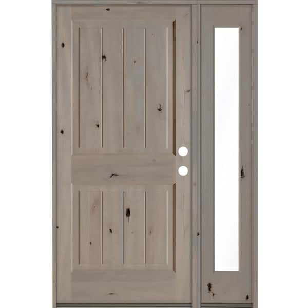 Krosswood Doors 50 in. x 80 in. Rustic Knotty Alder Square Top Left-Hand/Inswing Clear Glass Grey Stain Wood Prehung Front Door w/RFSL