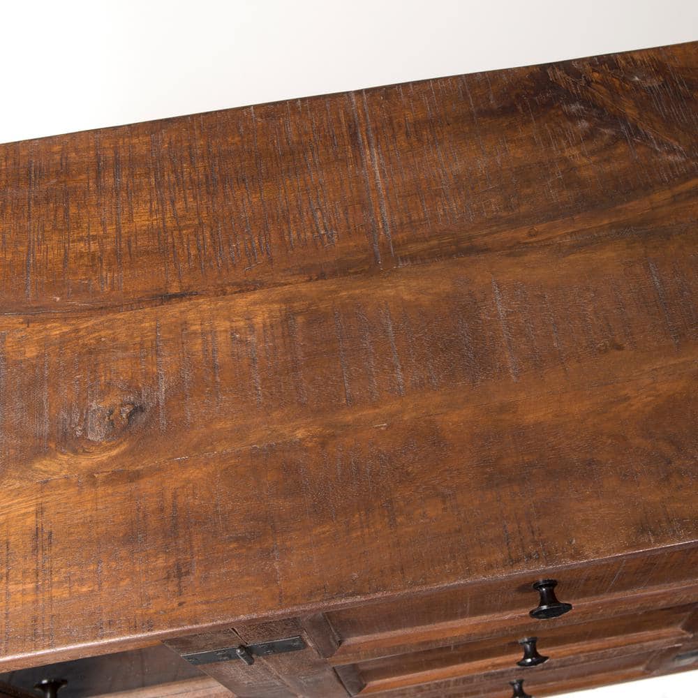 Rustic Charm 72'' Solid Mango Wood Sideboard with Cast Iron Wheels