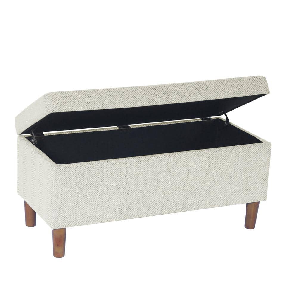 Cream Chevron Upholstered Storage Bench with Wood Legs