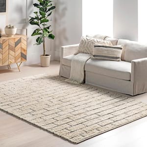 Ariana Brick Pattern Wool Blend Ivory 8 ft. x 10 ft. Casual Area Rug