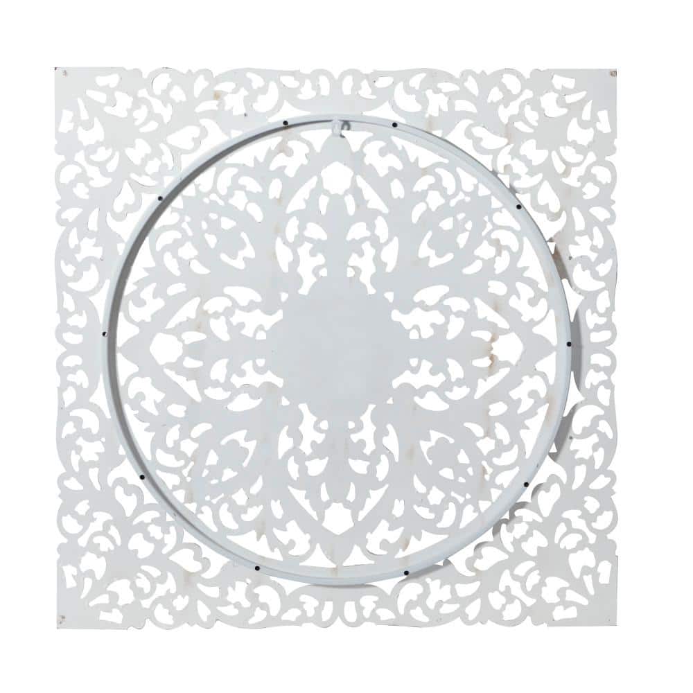 Brown and White Carved Floral Mandala Wood Wall Decor