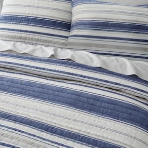 Lockwood 3-Piece Blue Printed Stripe Cotton Quilt Set