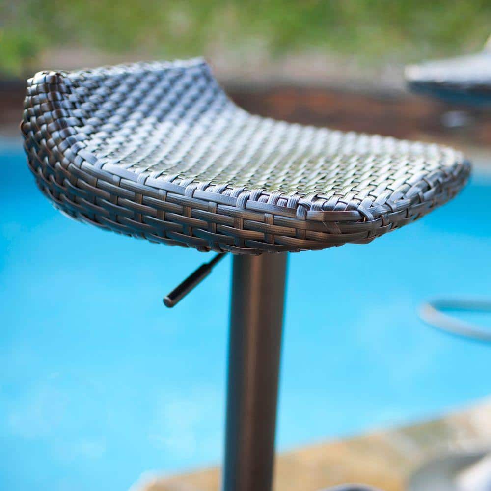 Adjustable Swivel Outdoor Barstool in Dark Woven Resin & Metal