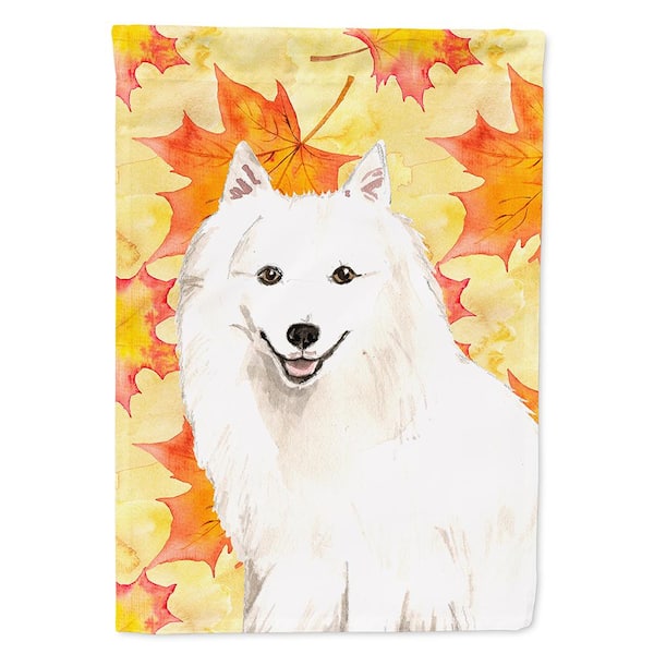 Caroline's Treasures 11 in. x 15-1/2 in. Polyester Fall Leaves Japanese Spitz 2-Sided 2-Ply Garden Flag