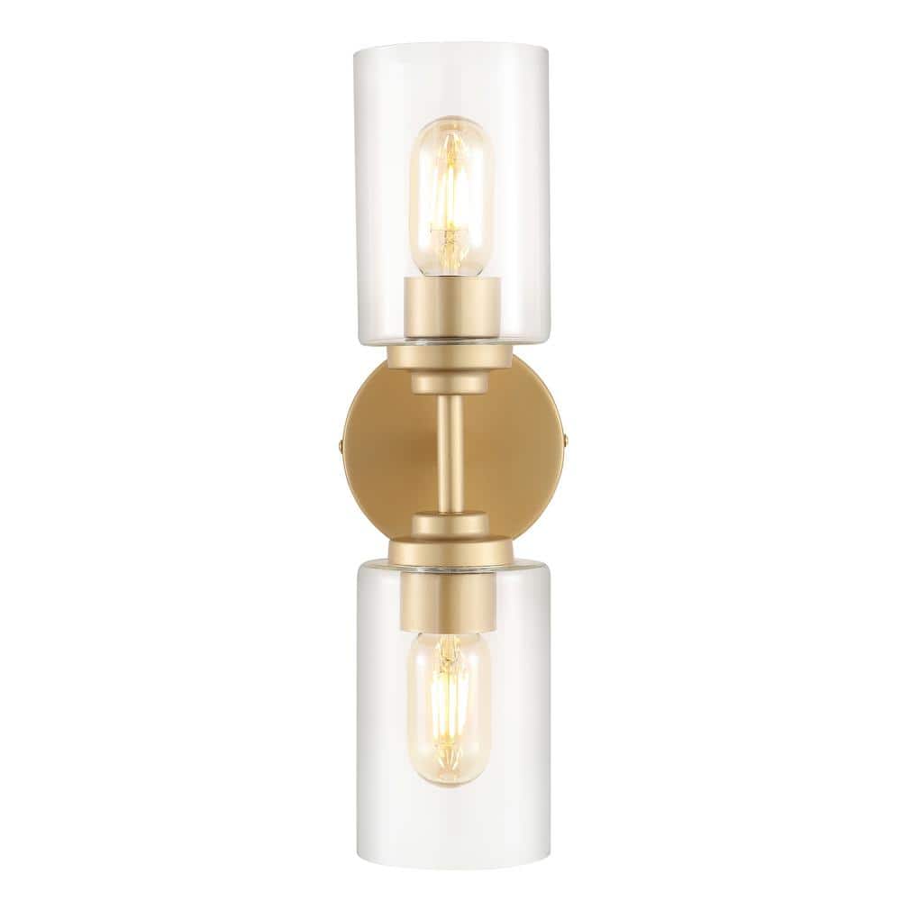 Giles 16" Brass Gold Cylinder Vanity Sconce with Clear Glass