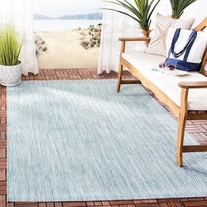 Courtyard Aqua/Gray Doormat 3 ft. x 5 ft. Geometric Indoor/Outdoor Patio Area Rug