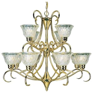 Versailles Collection 12-Light Polished Solid Brass Chandelier with Lead Crystal Shades