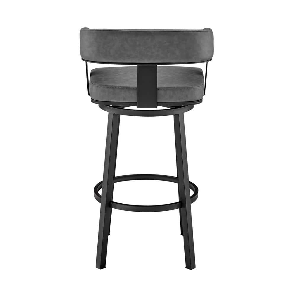 Lux Gray & Black Faux Leather 26" Swivel Metal Bar Stool