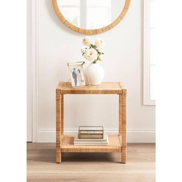 Rafina 22 in. Natural Brown Rectangle Wicker End Table