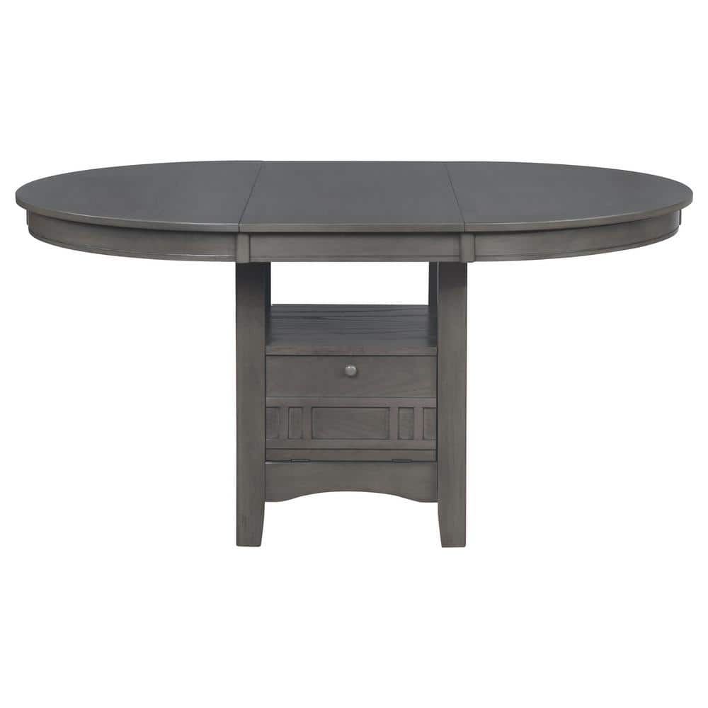 Transitional Medium Grey Extendable Oval Dining Table with Storage