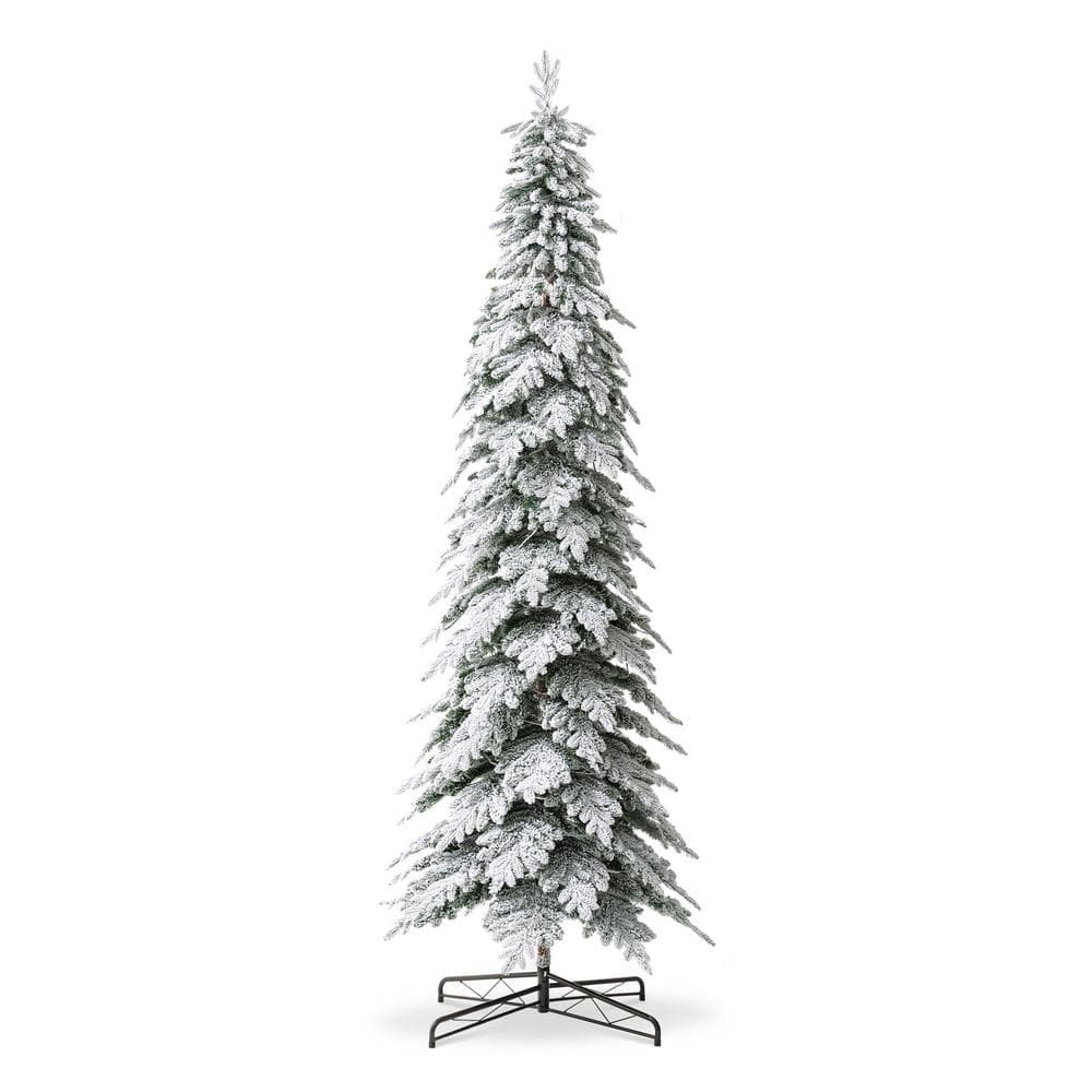 11ft Warm White Pre-Lit Flocked Narrow Spruce Christmas Tree