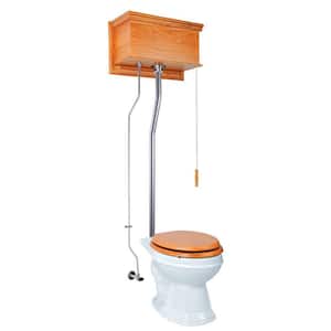 Light Oak High Tank Pull Chain Toilet 2-piece 1.6 GPF Single Flush Round Bowl Toilet in. White Seat Not Included